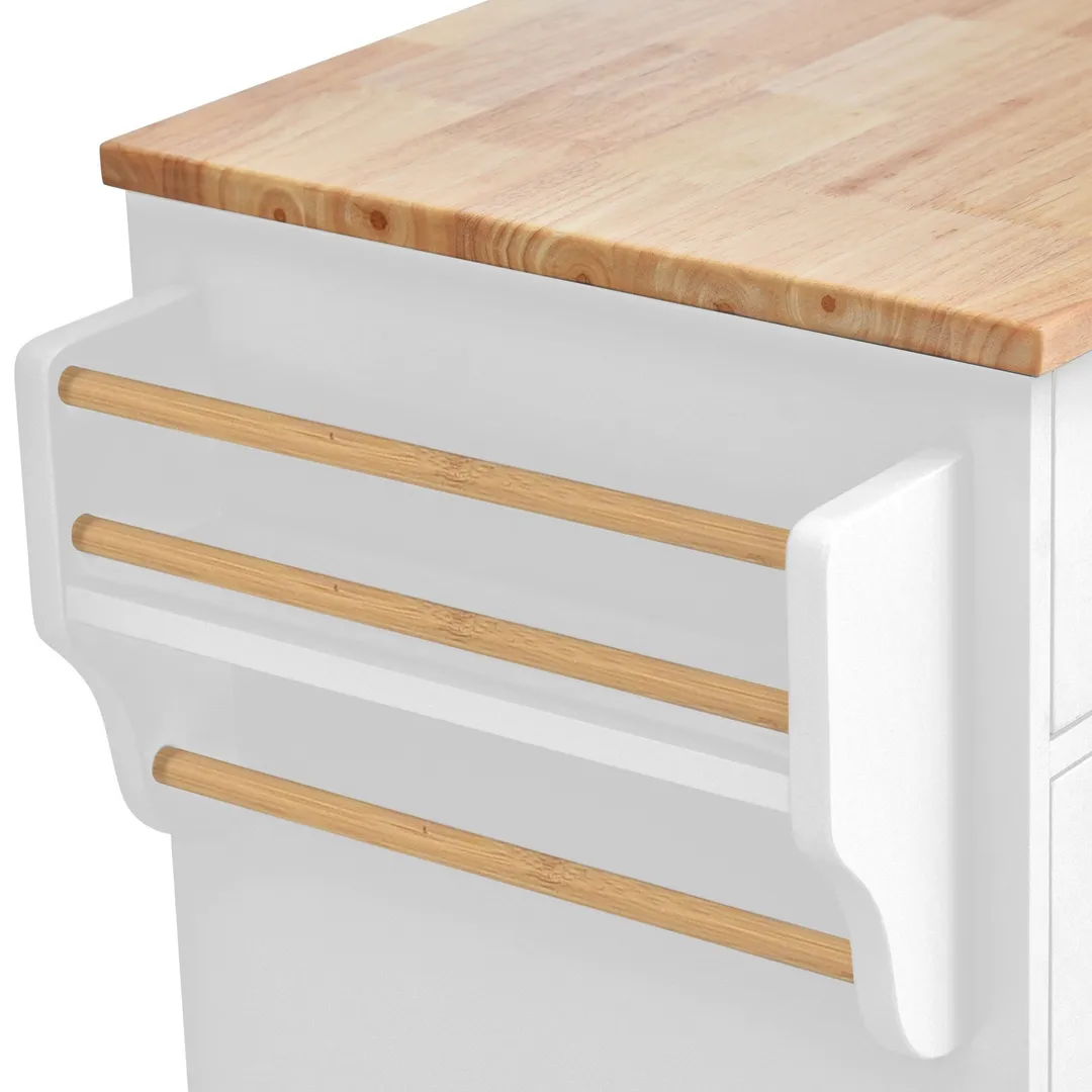 CESICIA White Wood Base with Wood Top Rolling Kitchen Island (18.1-in x 52.8-in x 36.2-in), photo 11 of 11