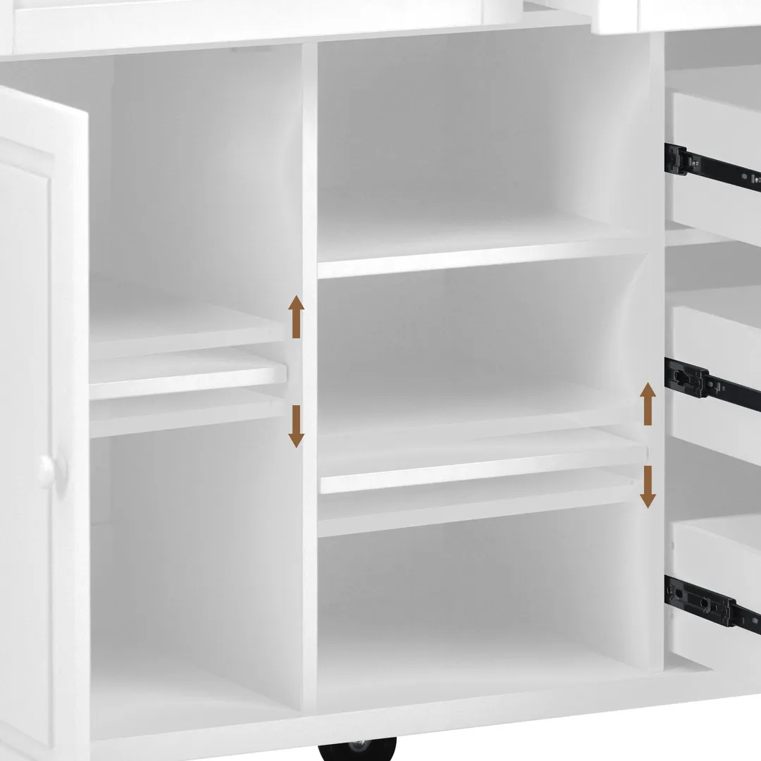 CESICIA White Wood Base with Wood Top Rolling Kitchen Island (18.1-in x 52.8-in x 36.2-in), photo 10 of 11