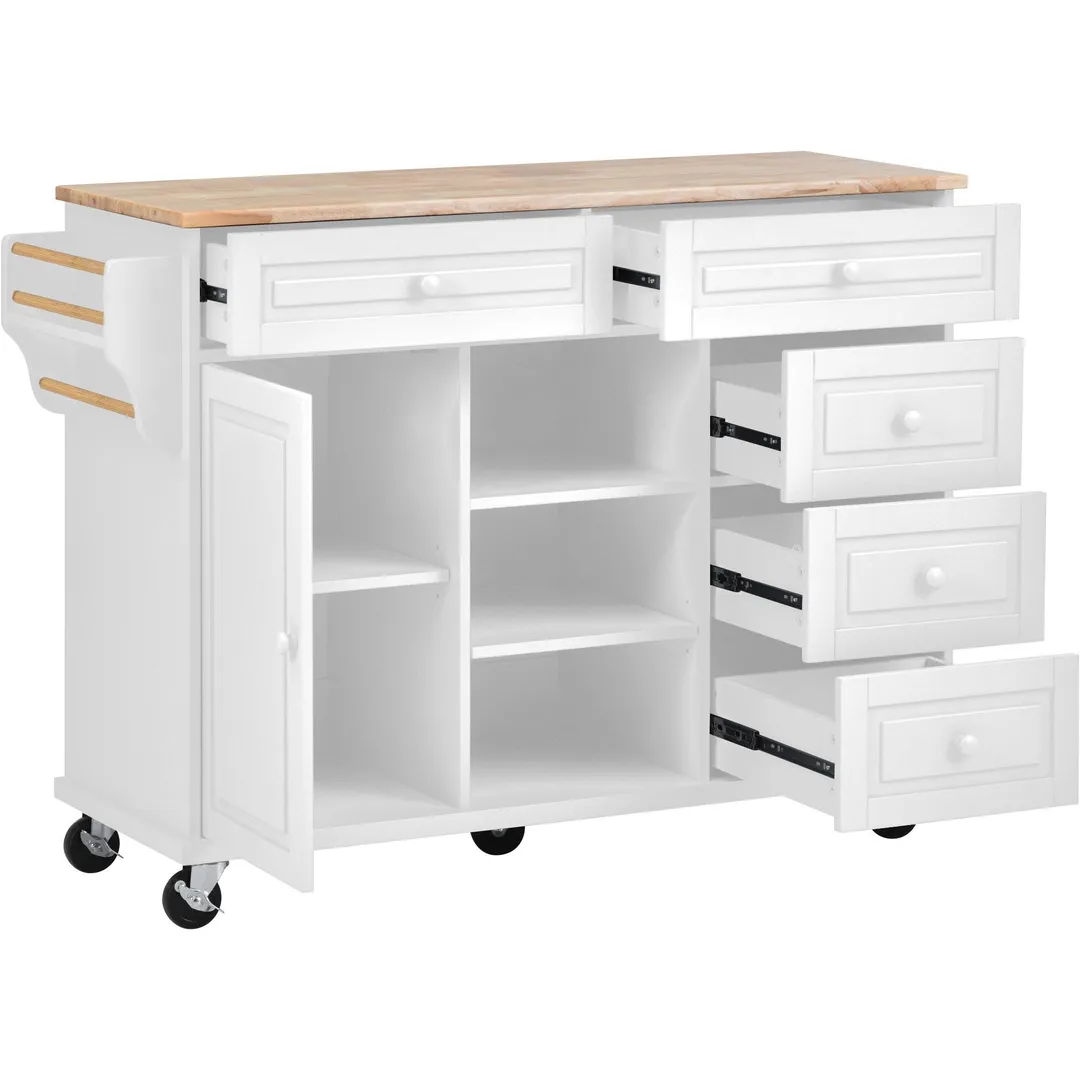 CESICIA White Wood Base with Wood Top Rolling Kitchen Island (18.1-in x 52.8-in x 36.2-in), photo 4 of 11