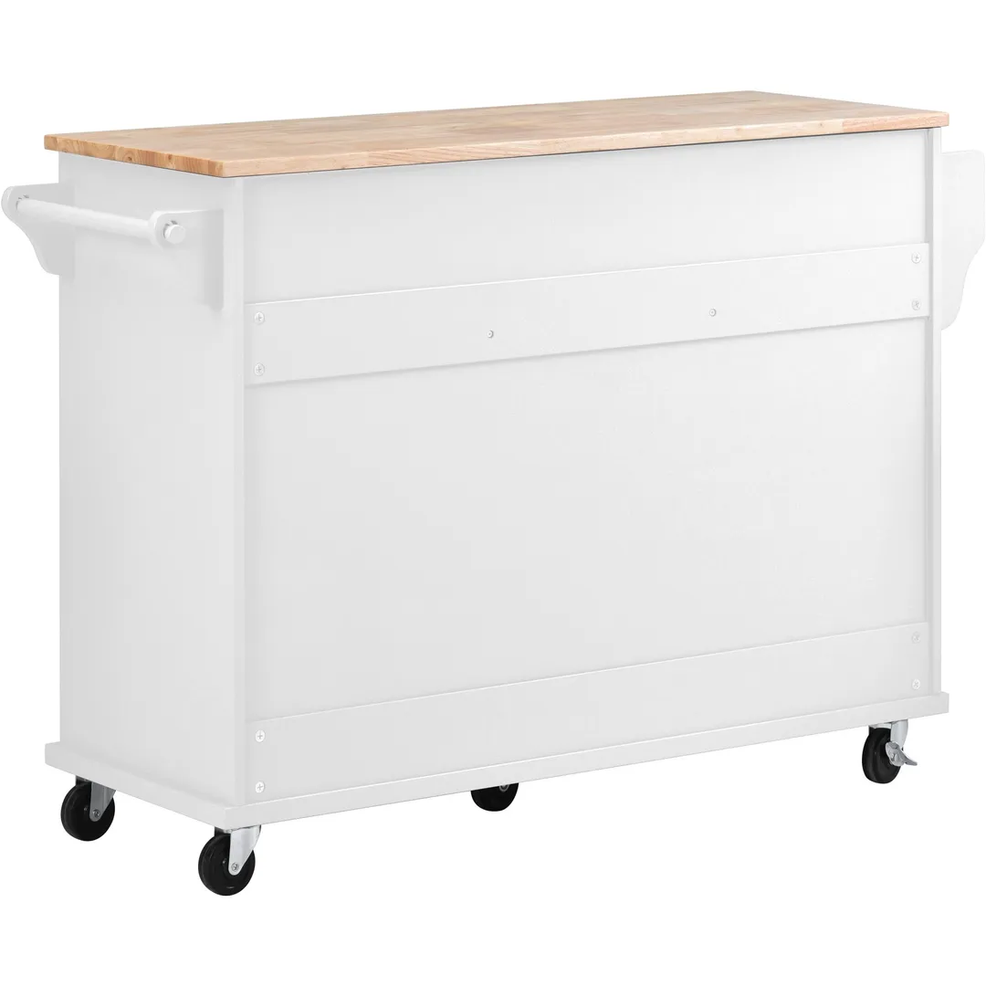 CESICIA White Wood Base with Wood Top Rolling Kitchen Island (18.1-in x 52.8-in x 36.2-in), photo 6 of 11