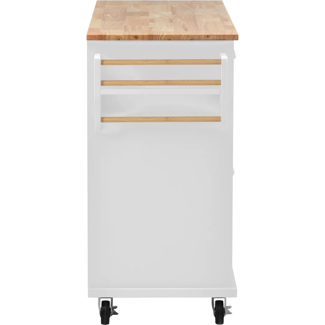 CESICIA White Wood Base with Wood Top Rolling Kitchen Island (18.1-in x 52.8-in x 36.2-in), photo 9 of 11