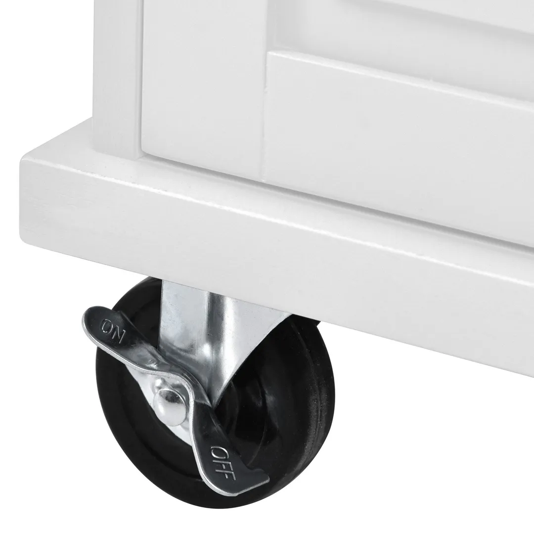 CESICIA White Wood Base with Wood Top Rolling Kitchen Island (18.1-in x 52.8-in x 36.2-in), photo 7 of 11