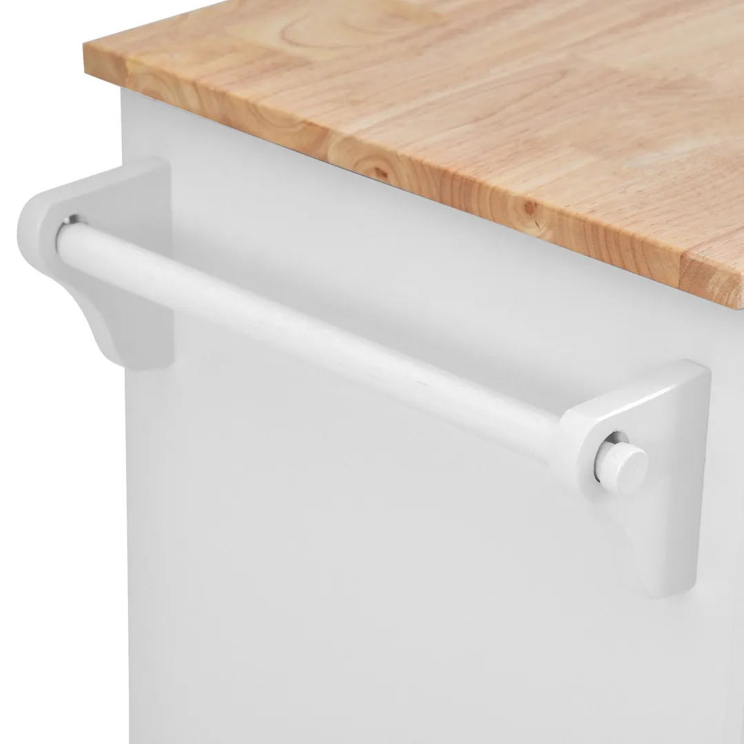 CESICIA White Wood Base with Wood Top Rolling Kitchen Island (18.1-in x 52.8-in x 36.2-in), photo 8 of 11