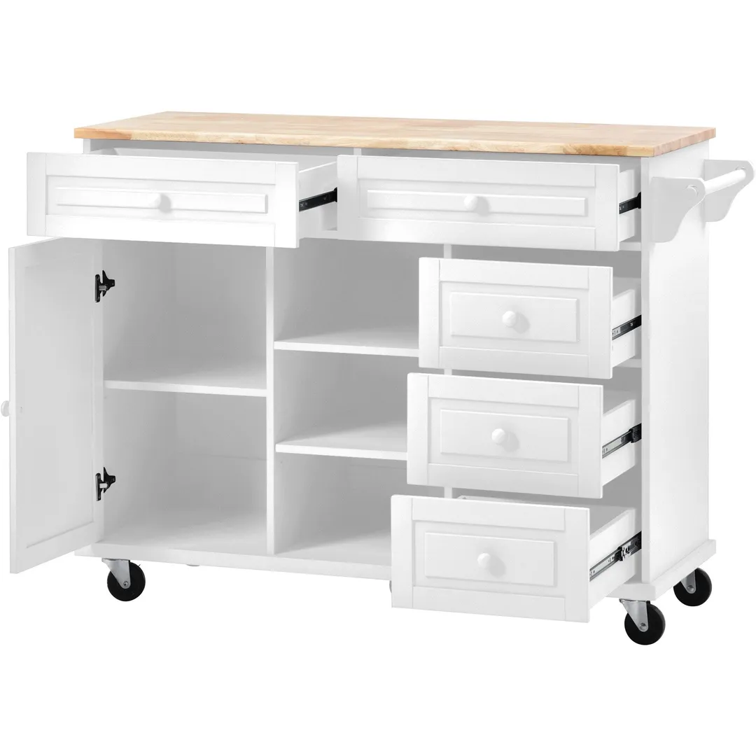 CESICIA White Wood Base with Wood Top Rolling Kitchen Island (18.1-in x 52.8-in x 36.2-in), photo 2 of 11