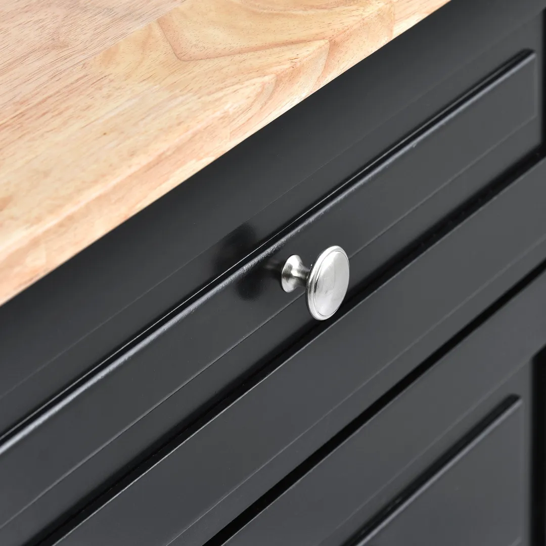 CESICIA Black Wood Base with Wood Top Rolling Kitchen Island (18.1-in x 52.8-in x 36.2-in), photo 12 of 17