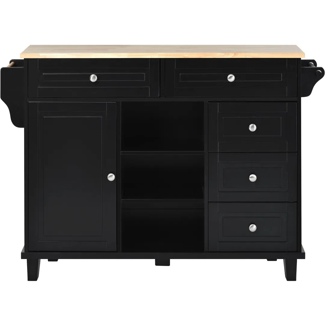 CESICIA Black Wood Base with Wood Top Rolling Kitchen Island (18.1-in x 52.8-in x 36.2-in), photo 3 of 17