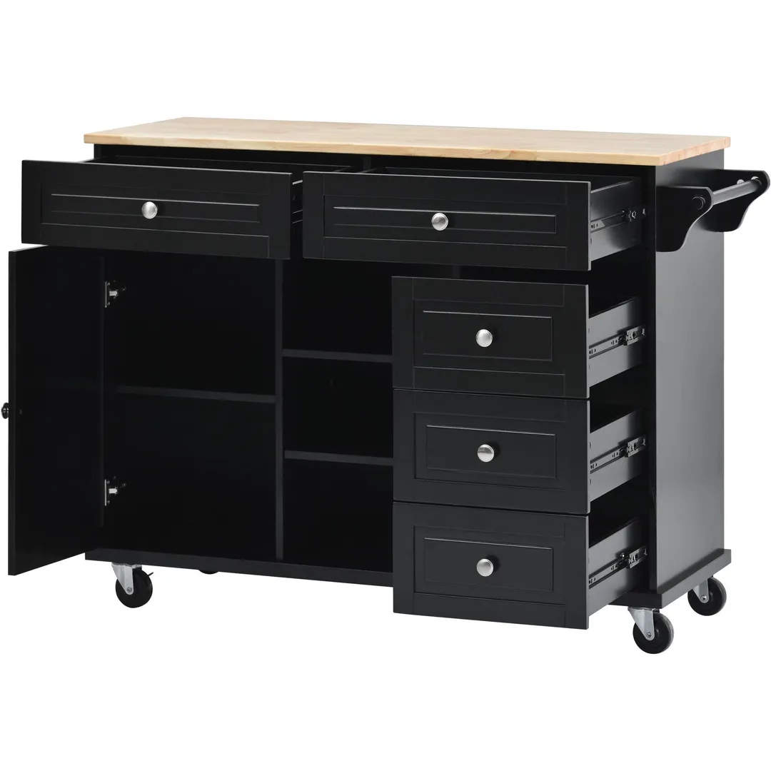 CESICIA Black Wood Base with Wood Top Rolling Kitchen Island (18.1-in x 52.8-in x 36.2-in), photo 2 of 17