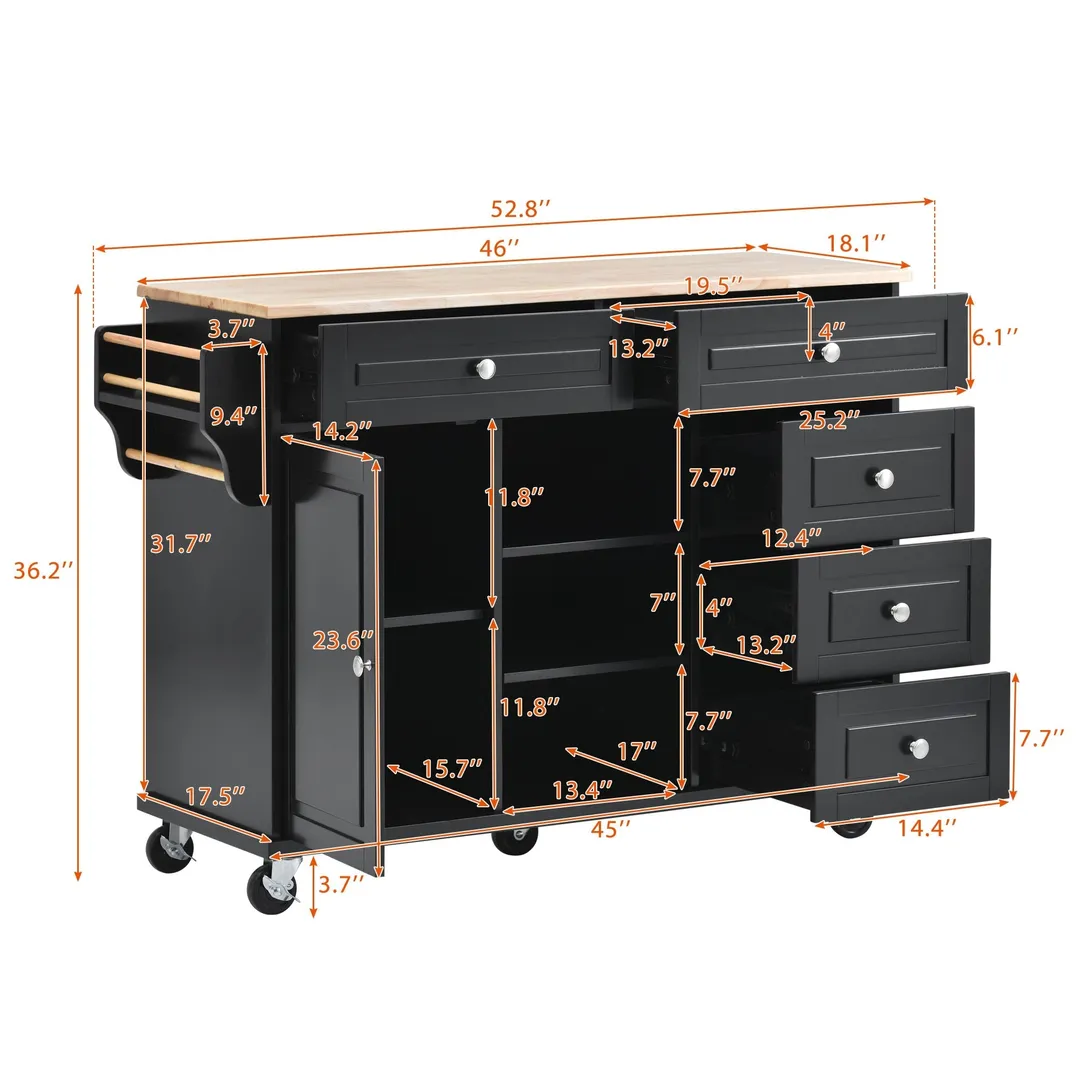 CESICIA Black Wood Base with Wood Top Rolling Kitchen Island (18.1-in x 52.8-in x 36.2-in), photo 4 of 17
