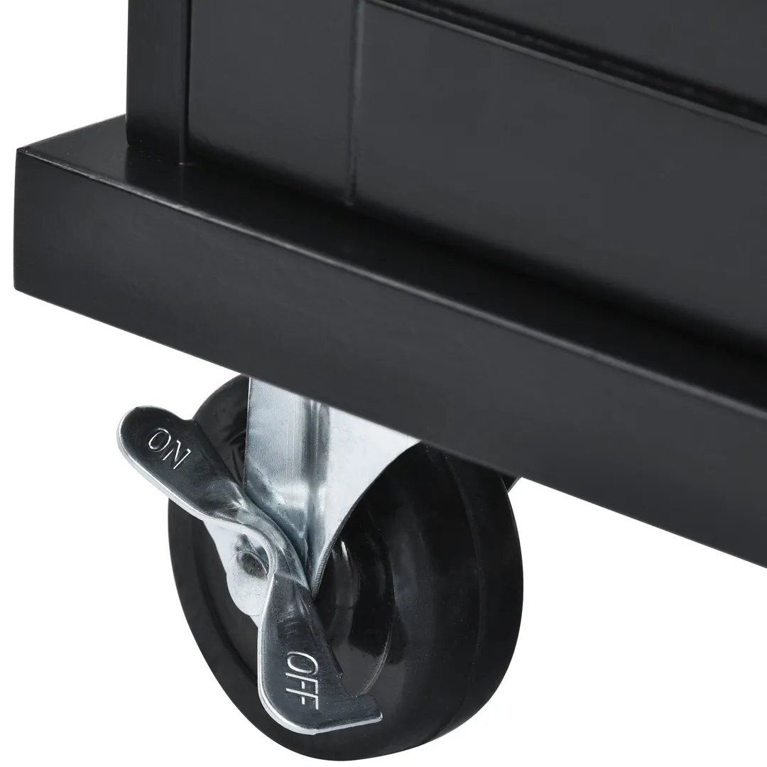 CESICIA Black Wood Base with Wood Top Rolling Kitchen Island (18.1-in x 52.8-in x 36.2-in), photo 14 of 17