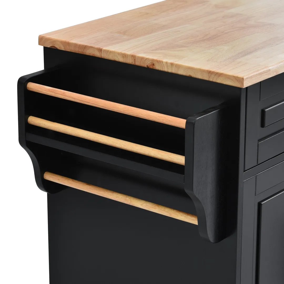 CESICIA Black Wood Base with Wood Top Rolling Kitchen Island (18.1-in x 52.8-in x 36.2-in), photo 15 of 17