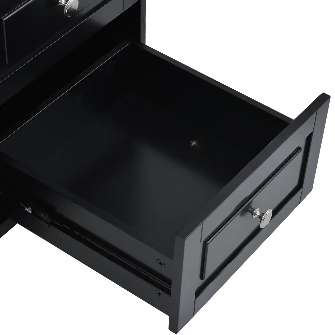 CESICIA Black Wood Base with Wood Top Rolling Kitchen Island (18.1-in x 52.8-in x 36.2-in), photo 11 of 17