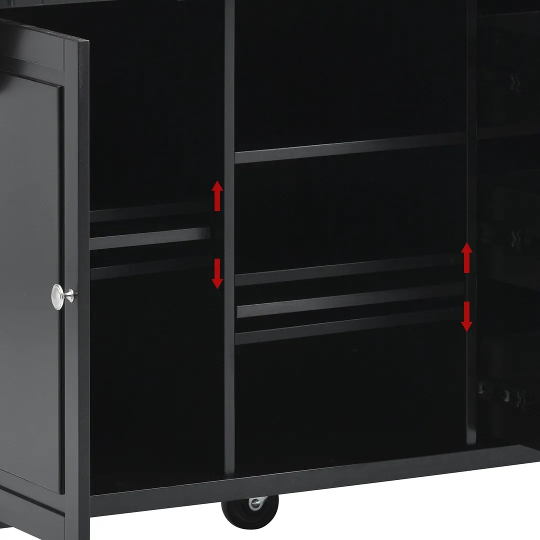 CESICIA Black Wood Base with Wood Top Rolling Kitchen Island (18.1-in x 52.8-in x 36.2-in), photo 10 of 17