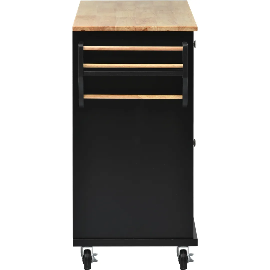 CESICIA Black Wood Base with Wood Top Rolling Kitchen Island (18.1-in x 52.8-in x 36.2-in), photo 16 of 17