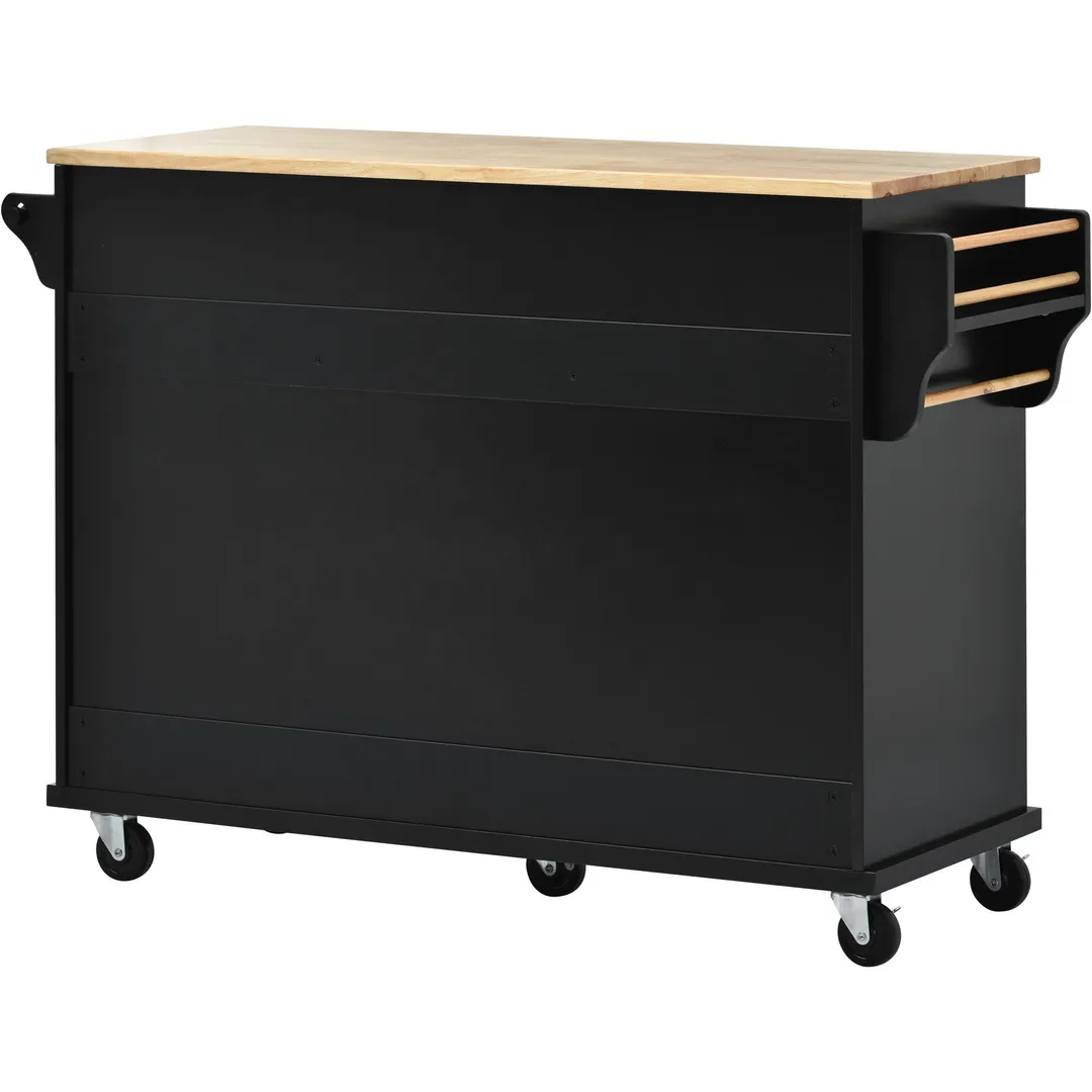 CESICIA Black Wood Base with Wood Top Rolling Kitchen Island (18.1-in x 52.8-in x 36.2-in), photo 9 of 17