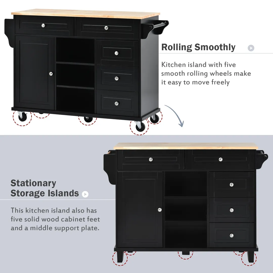 CESICIA Black Wood Base with Wood Top Rolling Kitchen Island (18.1-in x 52.8-in x 36.2-in), photo 6 of 17
