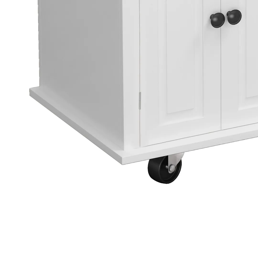 CESICIA White Wood Base with Wood Top Rolling Kitchen Island (17.5-in x 43.7-in x 32.5-in), photo 18 of 20