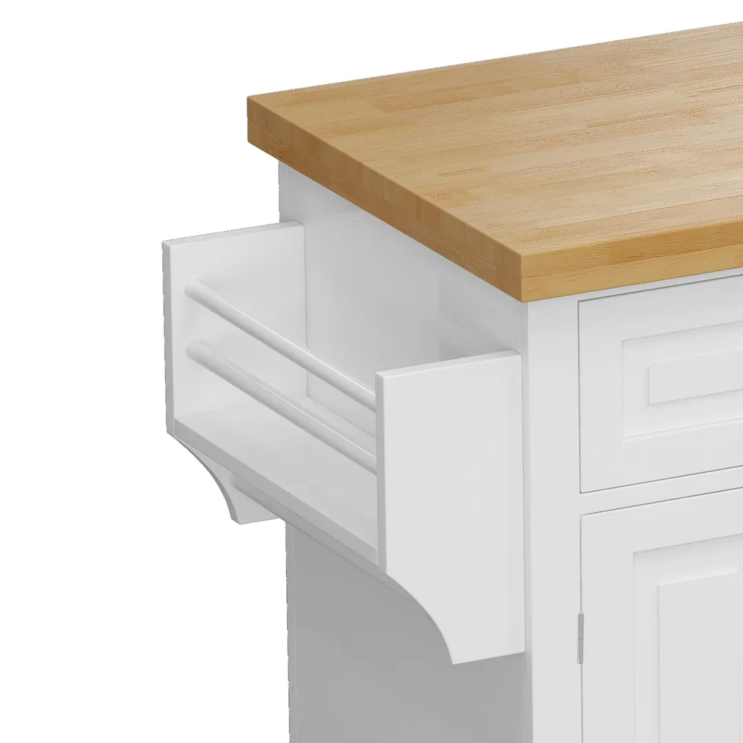 CESICIA White Wood Base with Wood Top Rolling Kitchen Island (17.5-in x 43.7-in x 32.5-in), photo 14 of 20