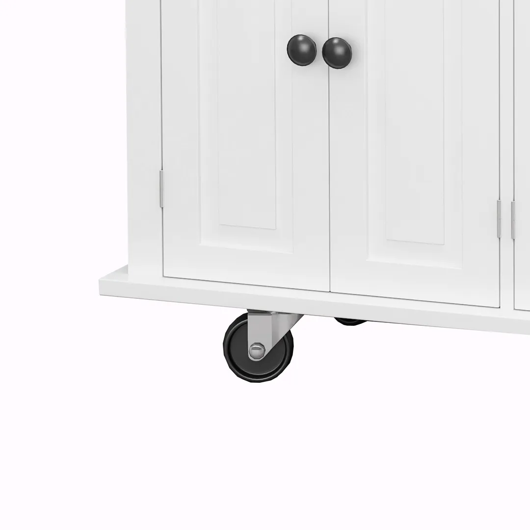 CESICIA White Wood Base with Wood Top Rolling Kitchen Island (17.5-in x 43.7-in x 32.5-in), photo 11 of 20