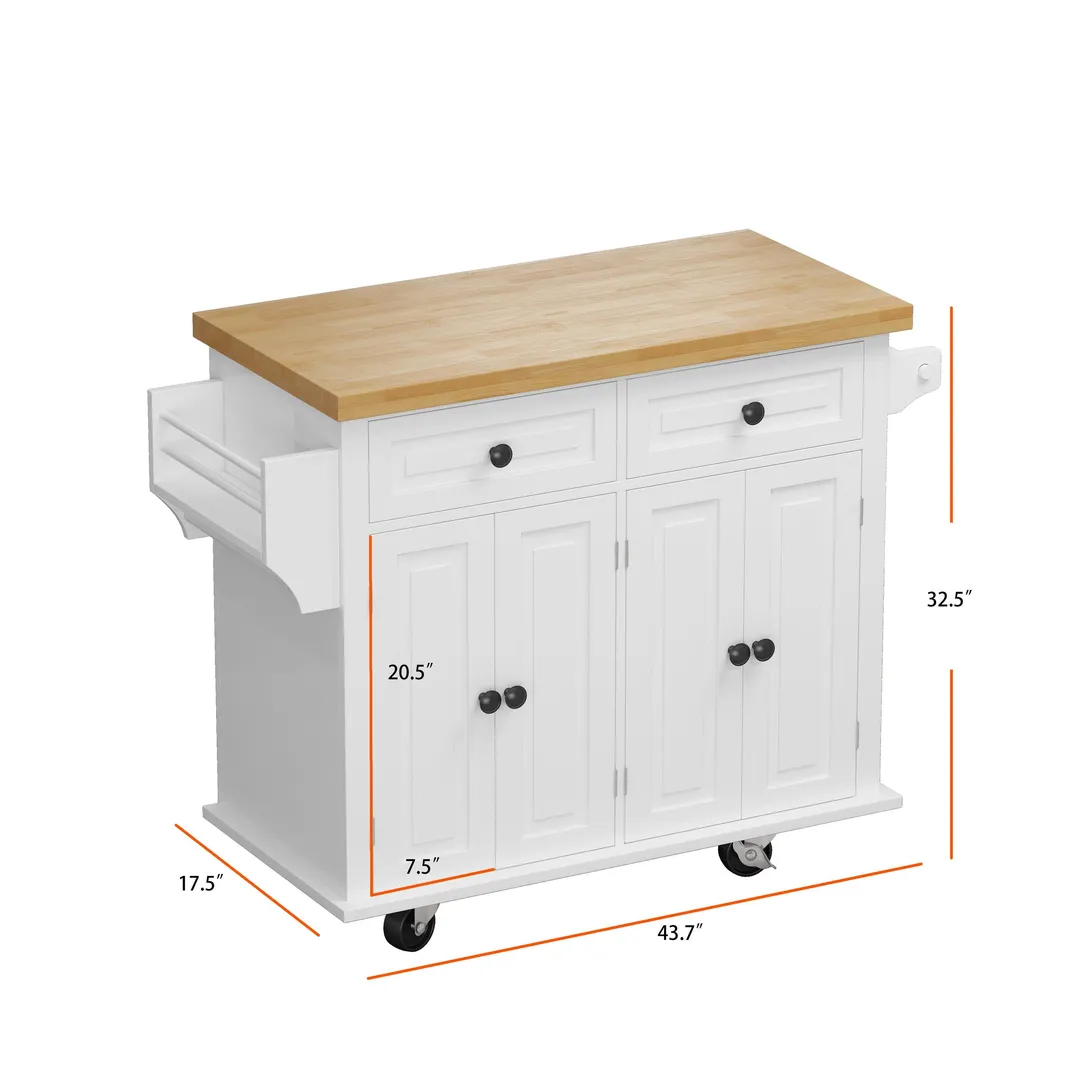 CESICIA White Wood Base with Wood Top Rolling Kitchen Island (17.5-in x 43.7-in x 32.5-in), photo 3 of 20