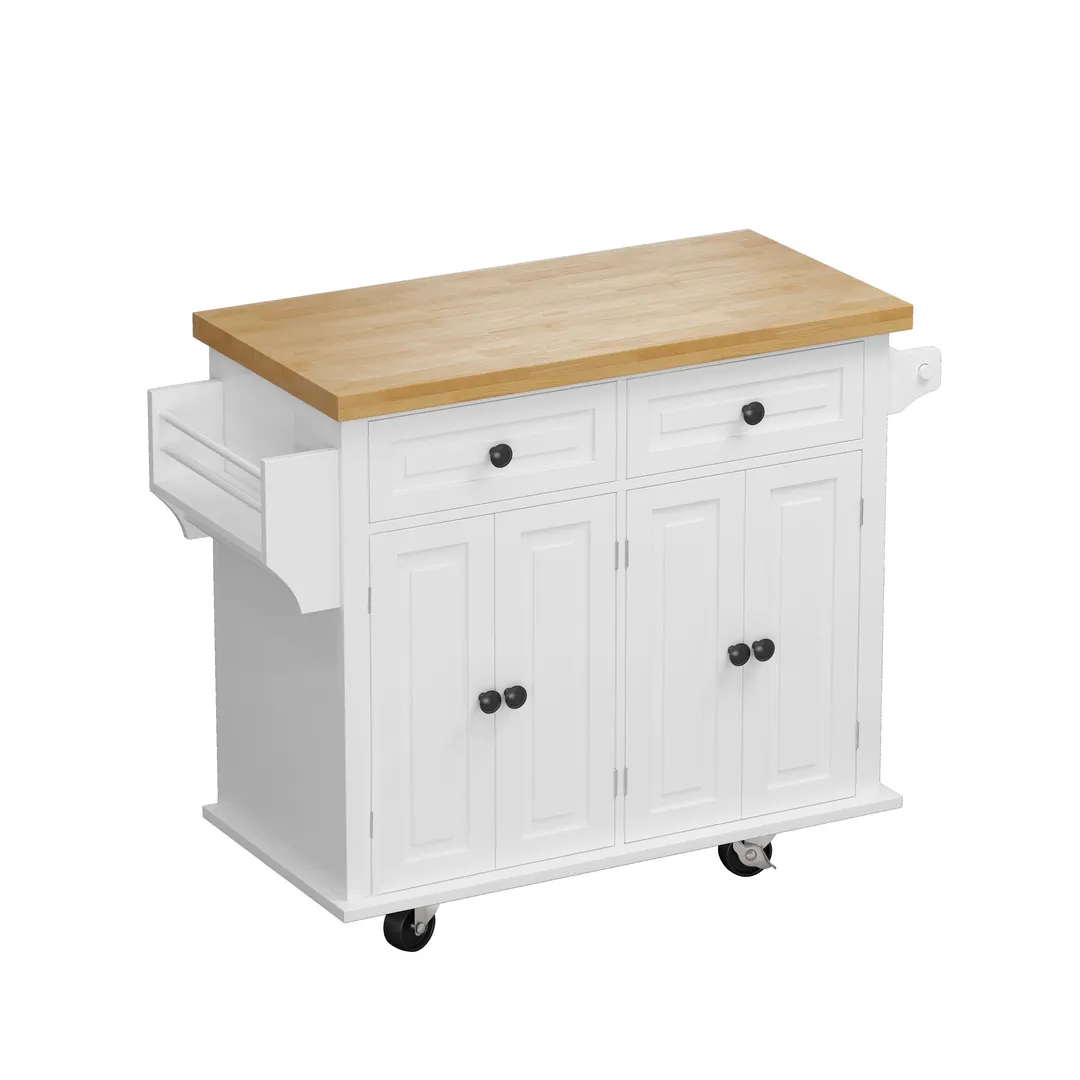 CESICIA White Wood Base with Wood Top Rolling Kitchen Island (17.5-in x 43.7-in x 32.5-in), photo 2 of 20