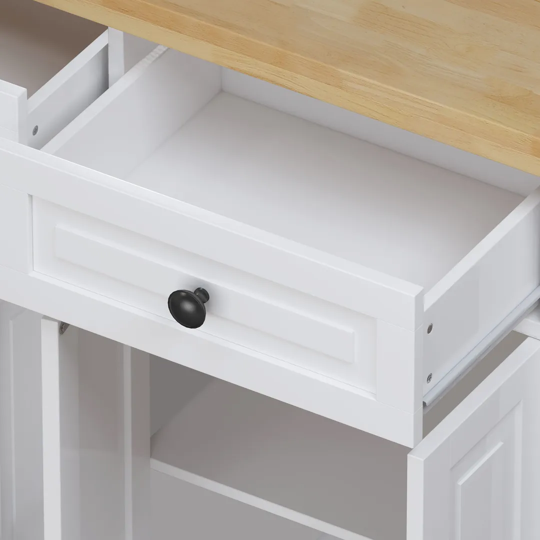 CESICIA White Wood Base with Wood Top Rolling Kitchen Island (17.5-in x 43.7-in x 32.5-in), photo 13 of 20