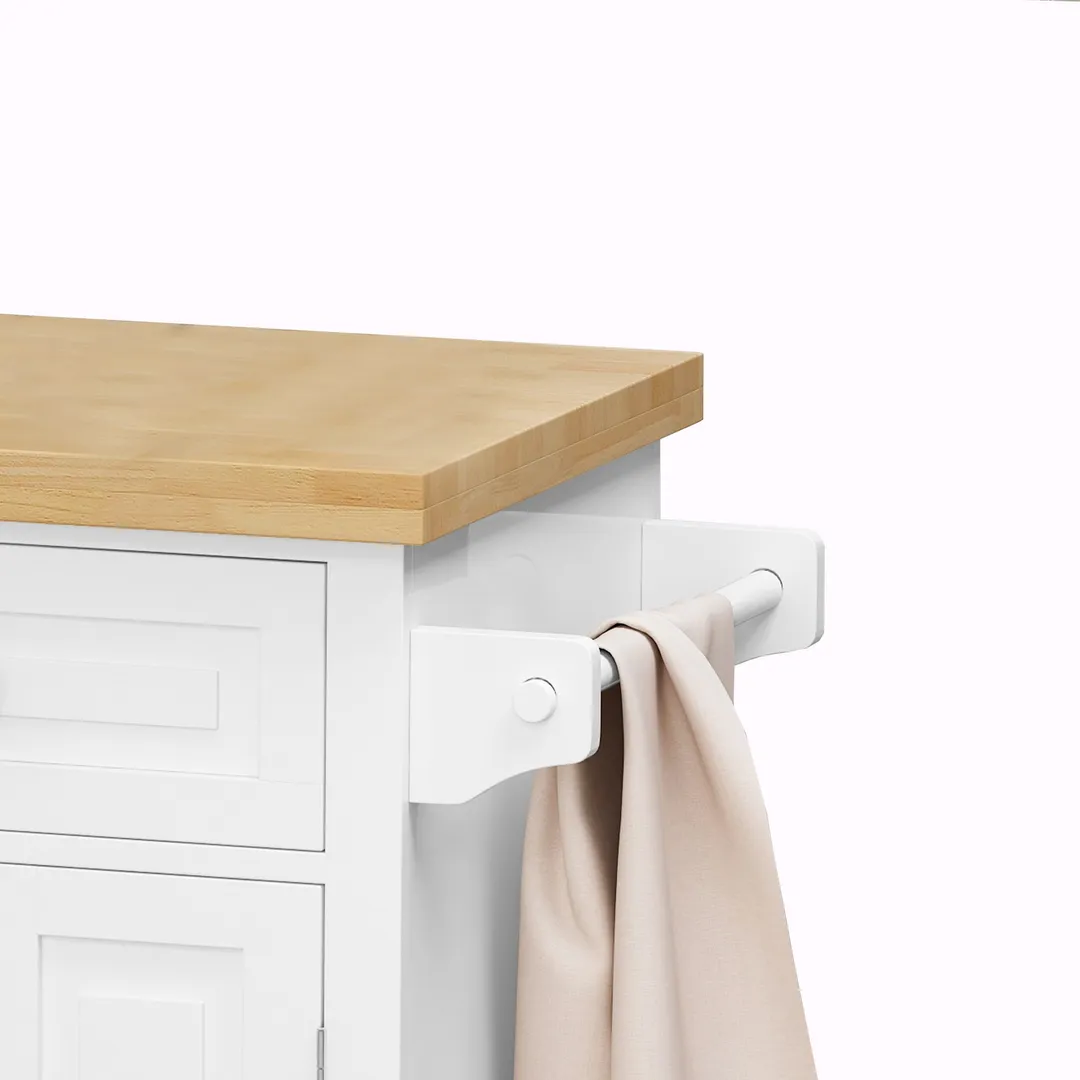 CESICIA White Wood Base with Wood Top Rolling Kitchen Island (17.5-in x 43.7-in x 32.5-in), photo 12 of 20