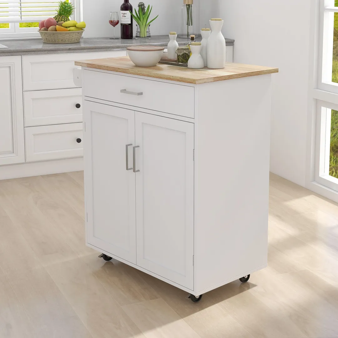 CESICIA White Wood Base with Wood Top Rolling Kitchen Island (17.71-in x 32.87-in x 36.02-in), photo 2 of 9