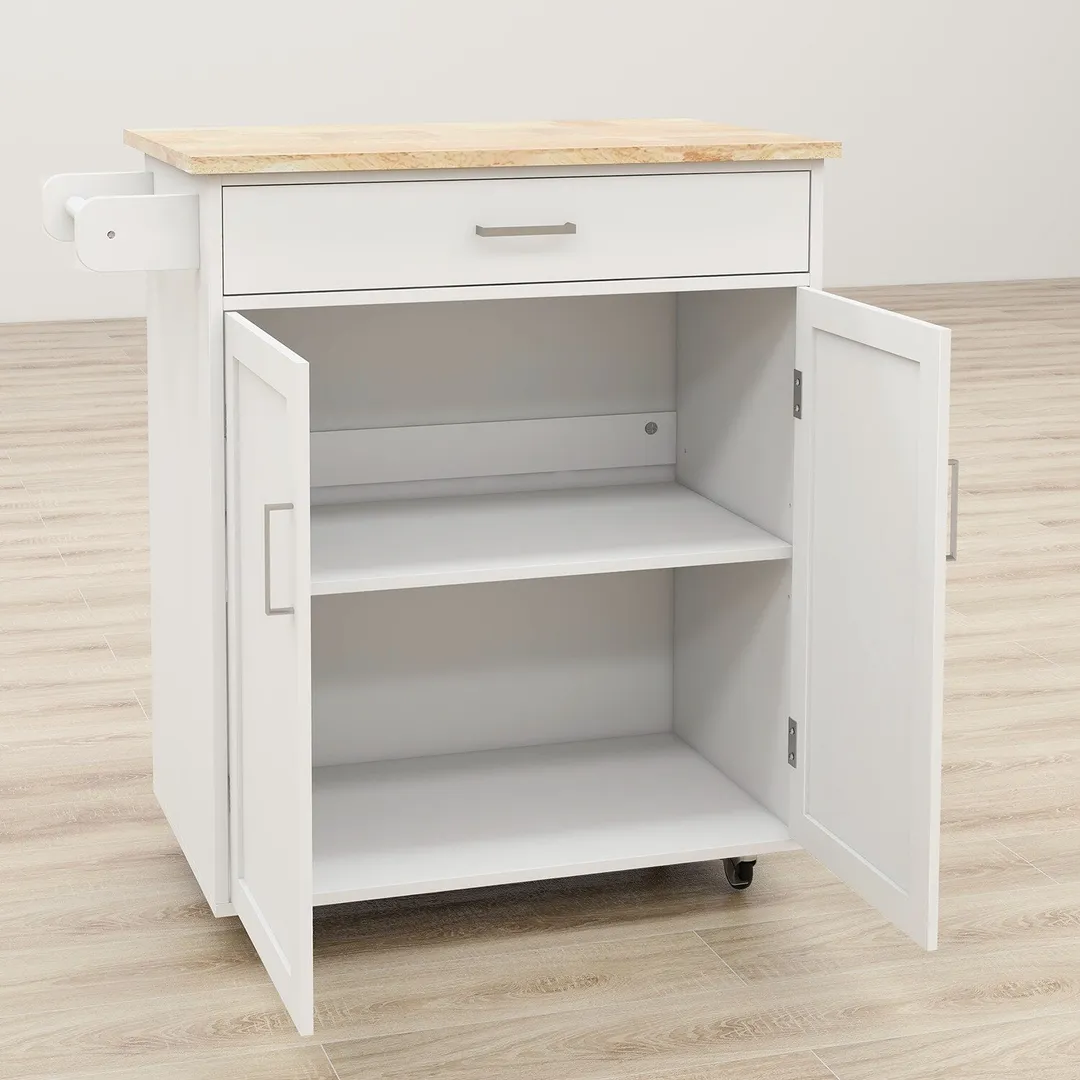 CESICIA White Wood Base with Wood Top Rolling Kitchen Island (17.71-in x 32.87-in x 36.02-in), photo 5 of 9