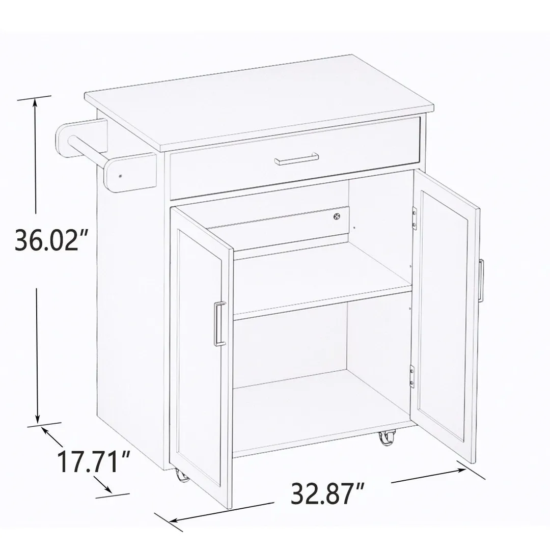 CESICIA White Wood Base with Wood Top Rolling Kitchen Island (17.71-in x 32.87-in x 36.02-in), photo 6 of 9