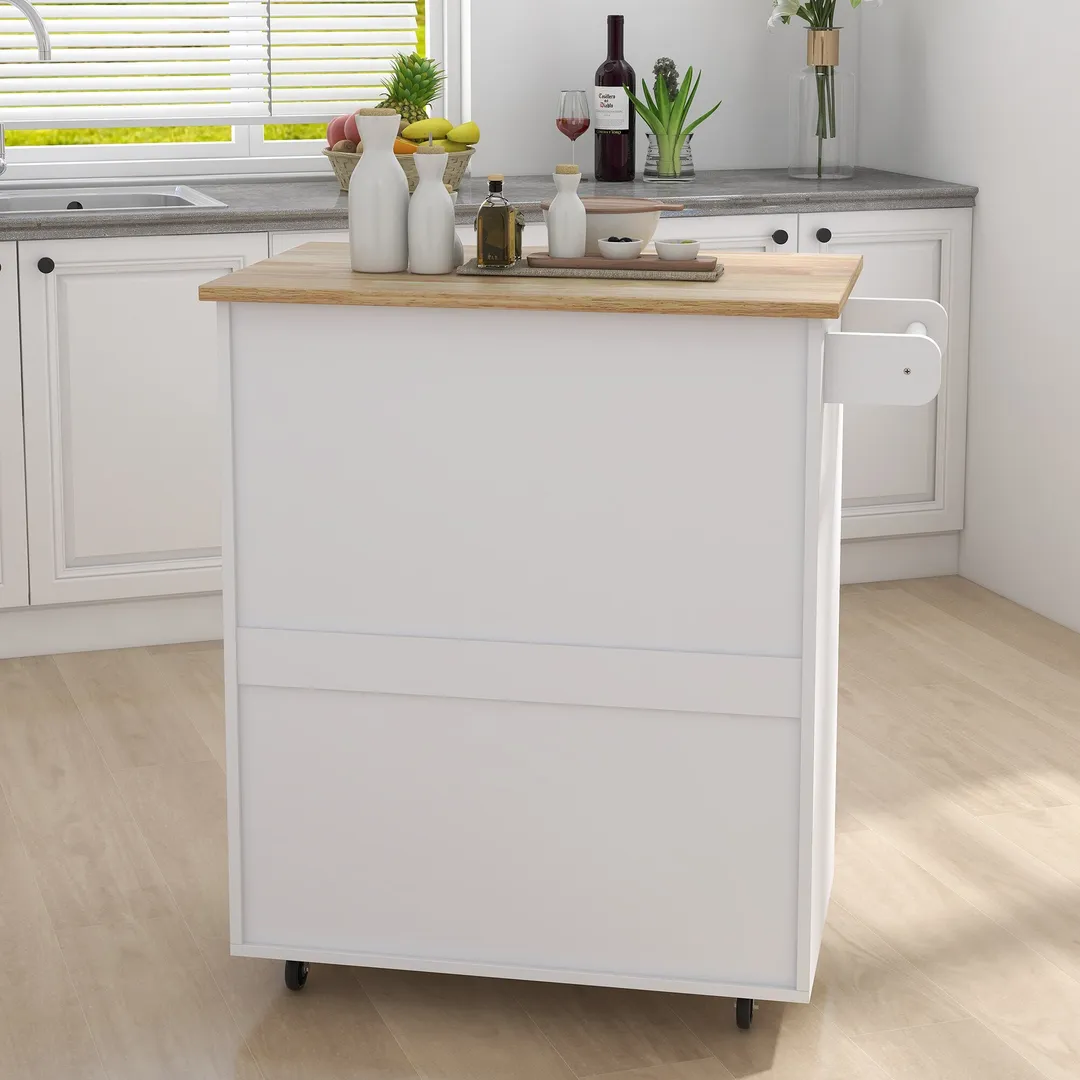 CESICIA White Wood Base with Wood Top Rolling Kitchen Island (17.71-in x 32.87-in x 36.02-in), photo 3 of 9