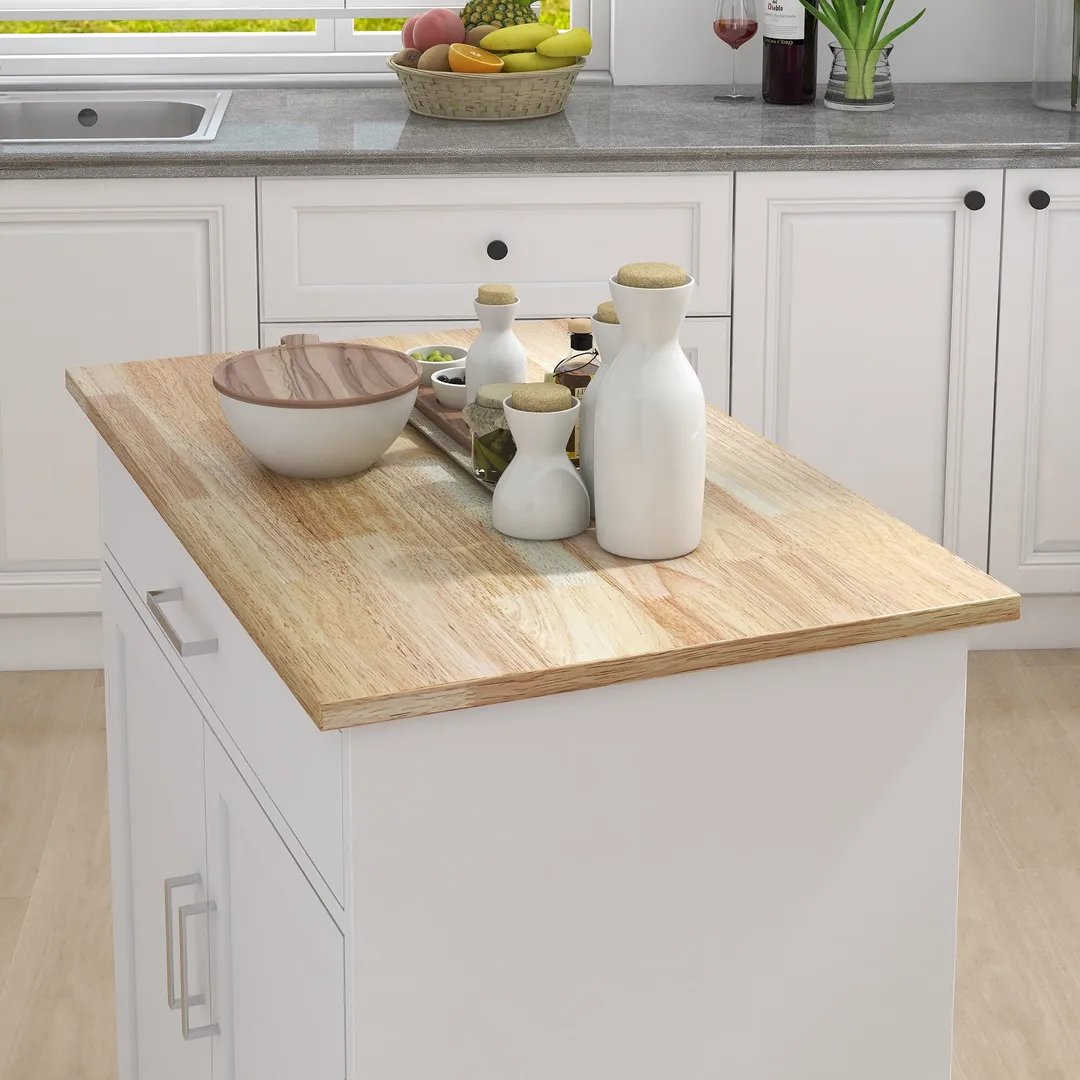 CESICIA White Wood Base with Wood Top Rolling Kitchen Island (17.71-in x 32.87-in x 36.02-in), photo 7 of 9