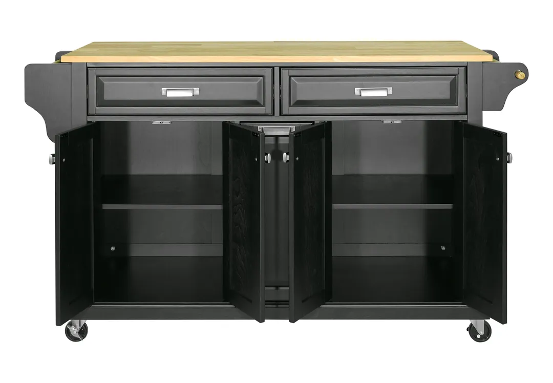 CESICIA Black Wood Base with Wood Top Rolling Kitchen Island (18-in x 51-in x 36-in), photo 2 of 10
