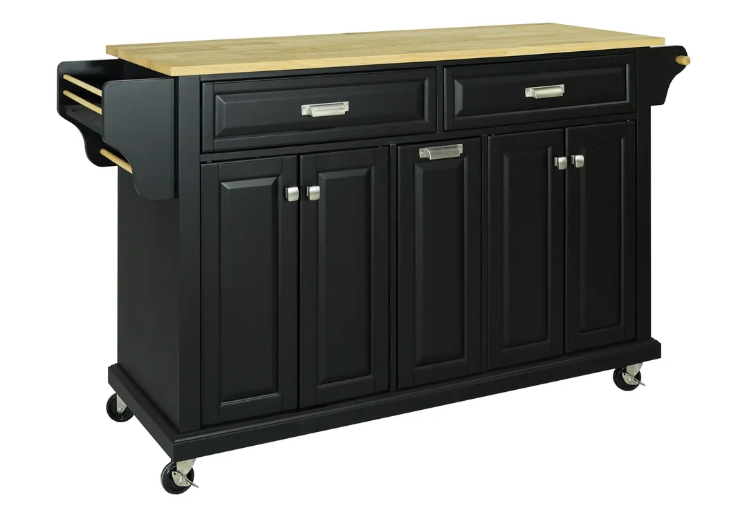 CESICIA Black Wood Base with Wood Top Rolling Kitchen Island (18-in x 51-in x 36-in), photo 7 of 10