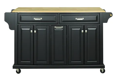 Black Wood Base with Wood Top Rolling Kitchen Island