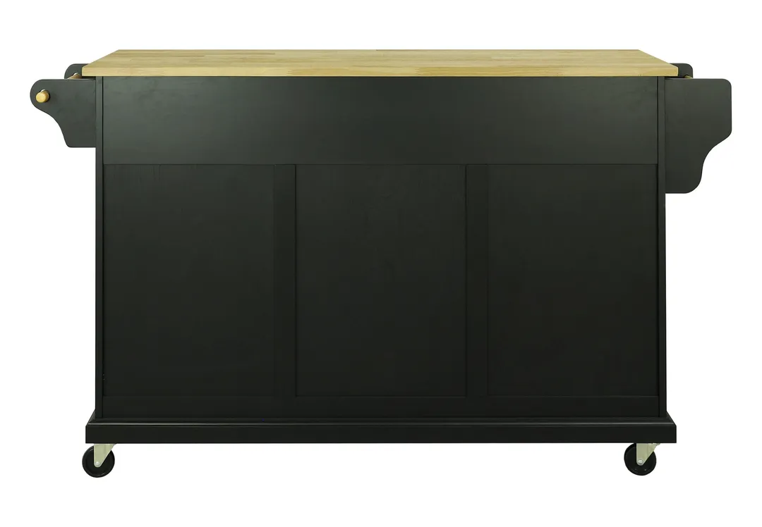 CESICIA Black Wood Base with Wood Top Rolling Kitchen Island (18-in x 51-in x 36-in), photo 4 of 10