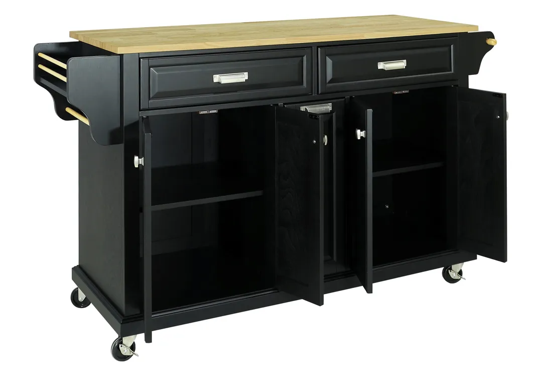 CESICIA Black Wood Base with Wood Top Rolling Kitchen Island (18-in x 51-in x 36-in), photo 3 of 10