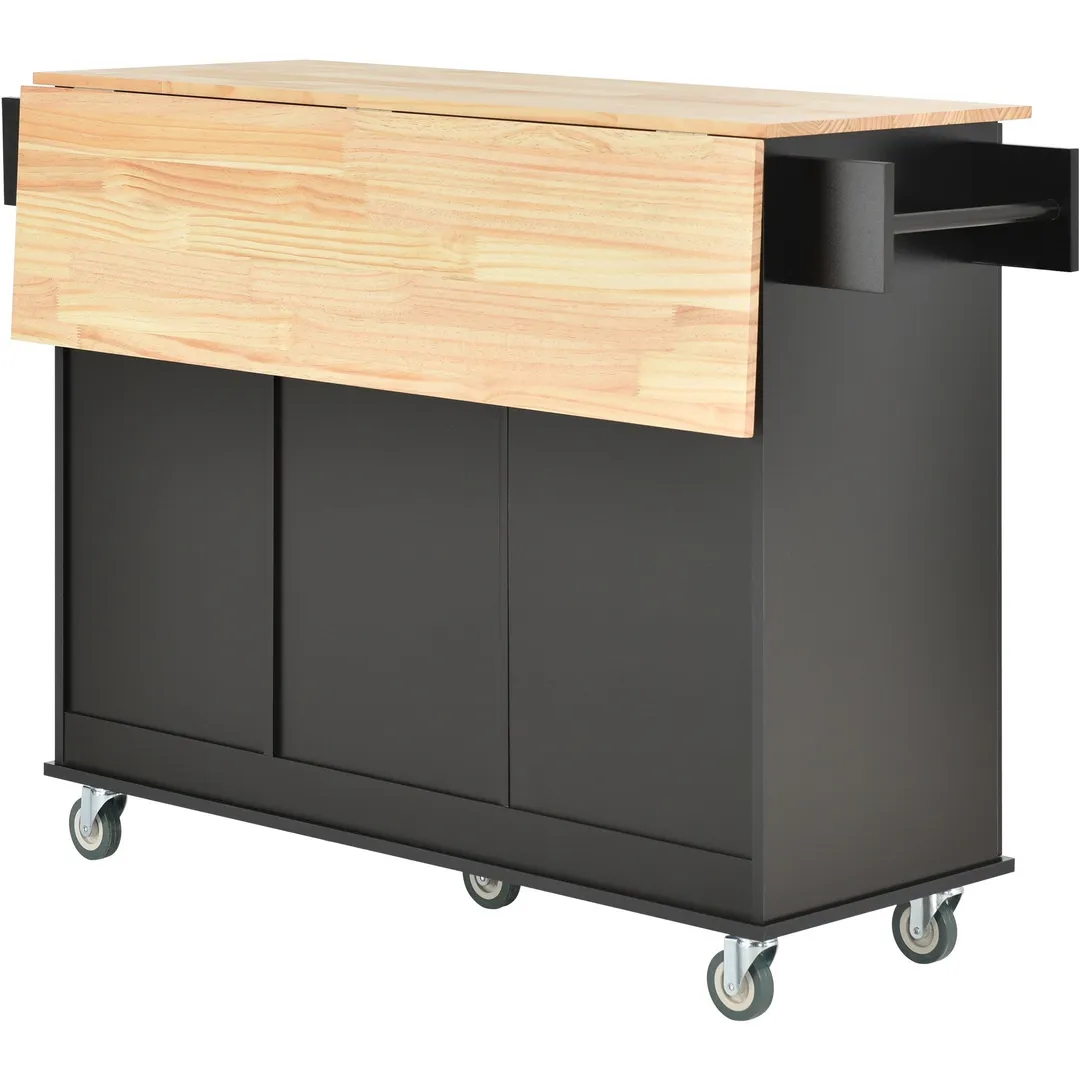 CESICIA Black Wood Base with Wood Top Rolling Kitchen Island (17.71-in x 52.7-in x 36.81-in), photo 4 of 14