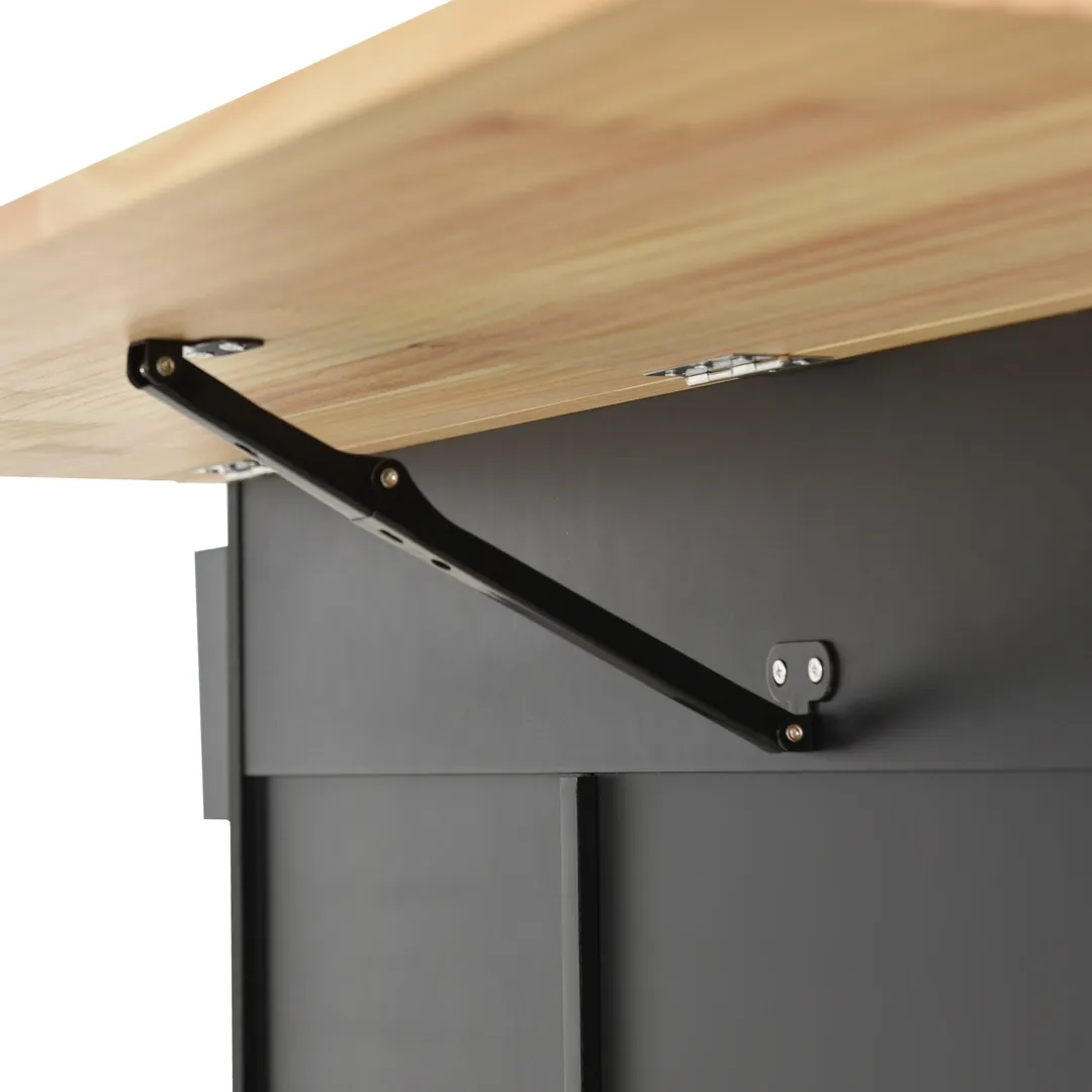 CESICIA Black Wood Base with Wood Top Rolling Kitchen Island (17.71-in x 52.7-in x 36.81-in), photo 14 of 14