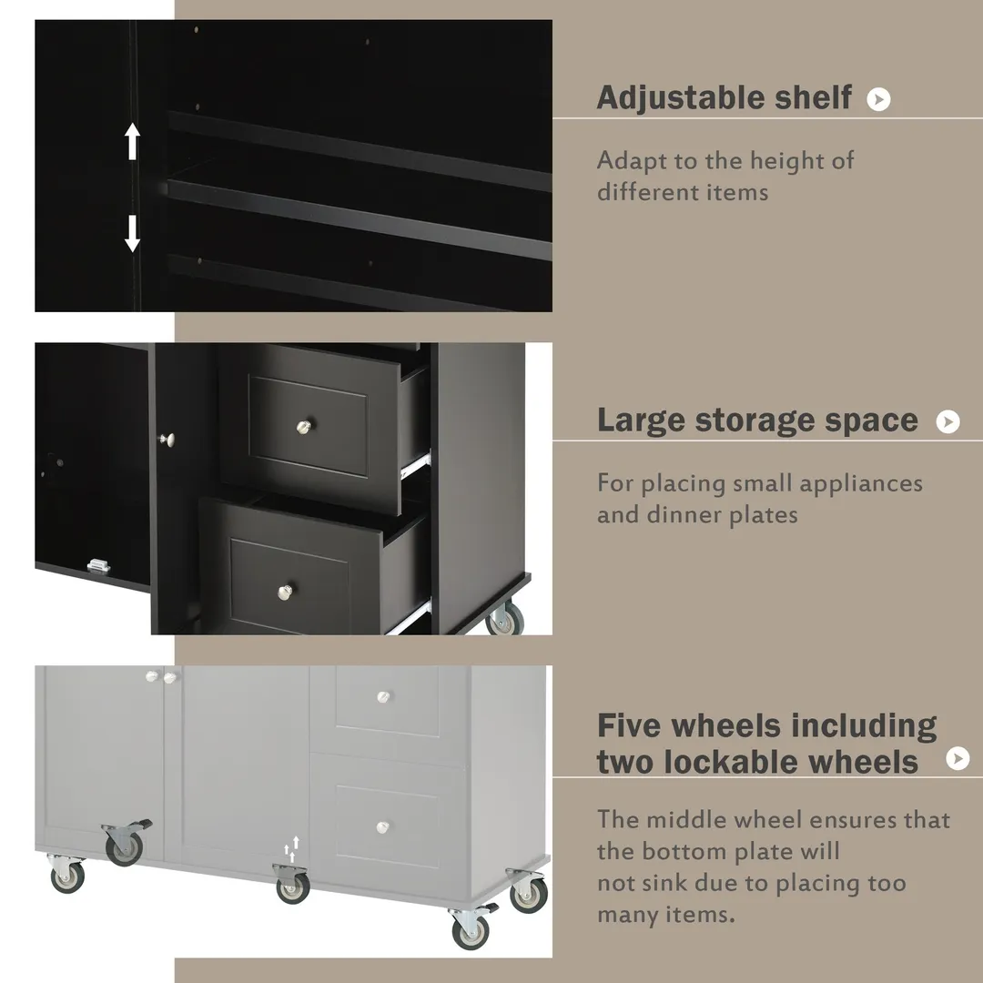 CESICIA Black Wood Base with Wood Top Rolling Kitchen Island (17.71-in x 52.7-in x 36.81-in), photo 11 of 14