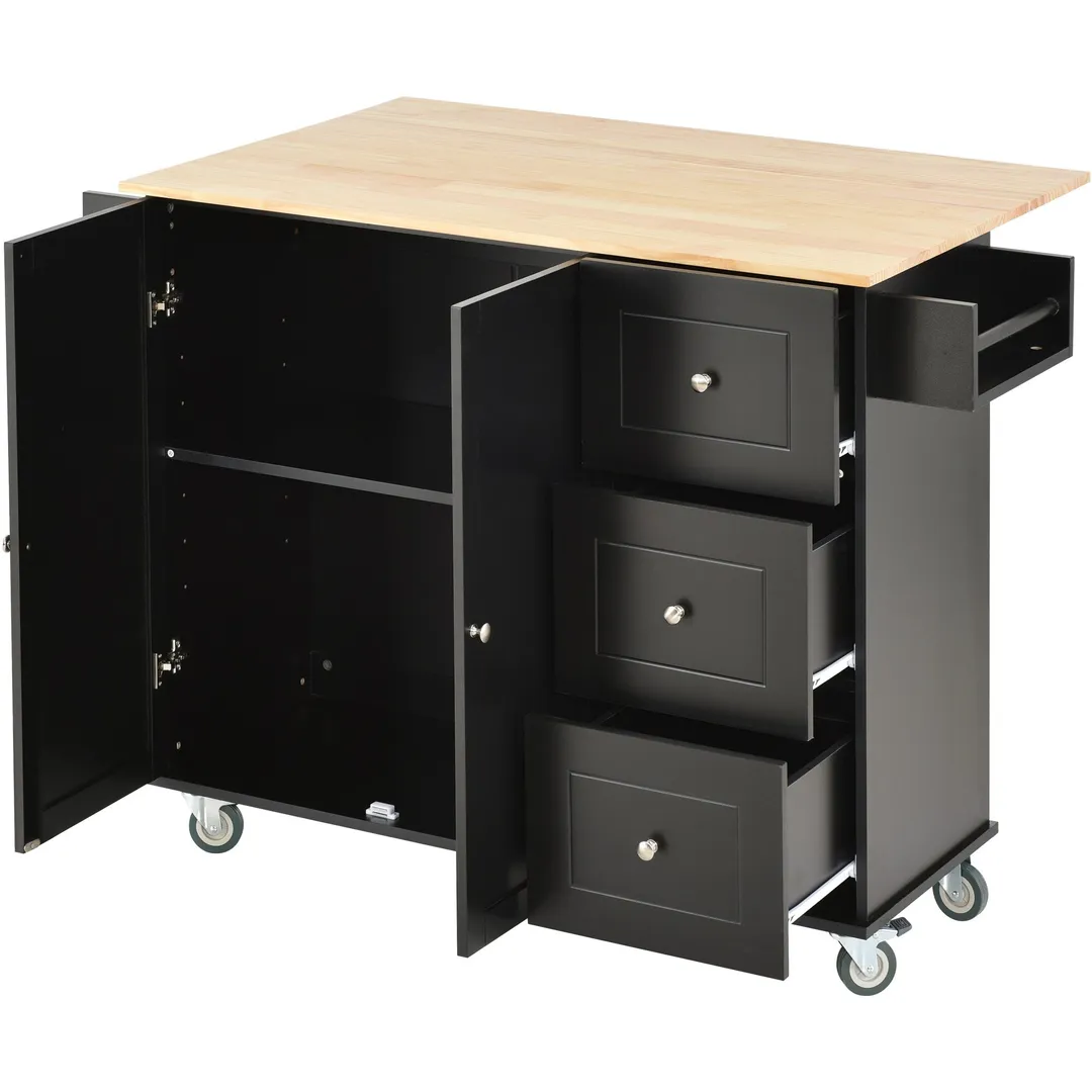 CESICIA Black Wood Base with Wood Top Rolling Kitchen Island (17.71-in x 52.7-in x 36.81-in), photo 2 of 14