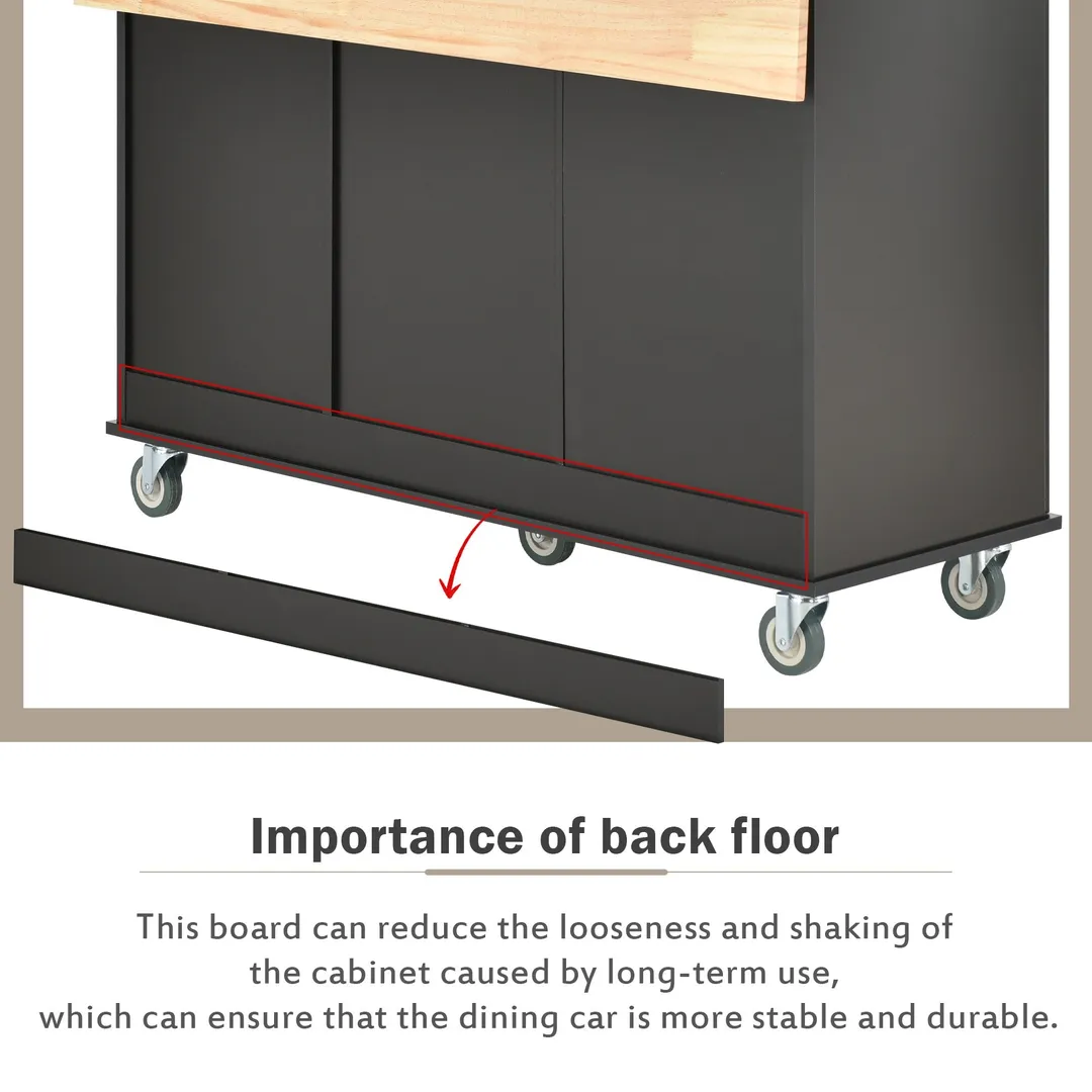 CESICIA Black Wood Base with Wood Top Rolling Kitchen Island (17.71-in x 52.7-in x 36.81-in), photo 8 of 14