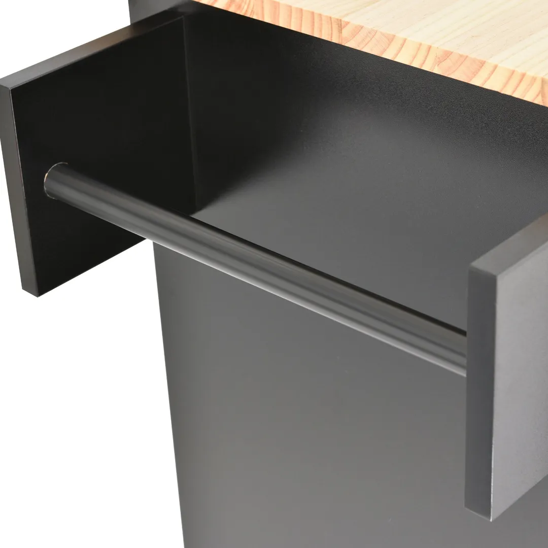 CESICIA Black Wood Base with Wood Top Rolling Kitchen Island (17.71-in x 52.7-in x 36.81-in), photo 7 of 14