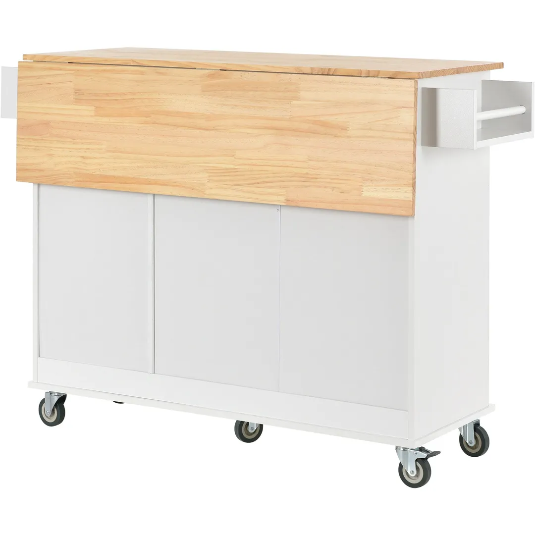 CESICIA White Wood Base with Wood Top Rolling Kitchen Island (17.71-in x 52.7-in x 36.81-in), photo 4 of 18