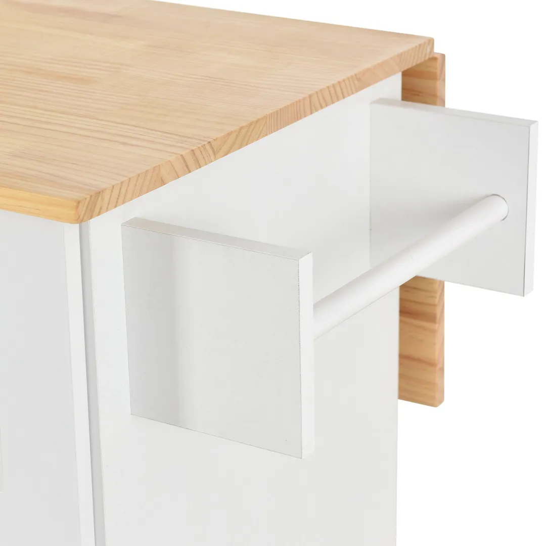 CESICIA White Wood Base with Wood Top Rolling Kitchen Island (17.71-in x 52.7-in x 36.81-in), photo 9 of 18