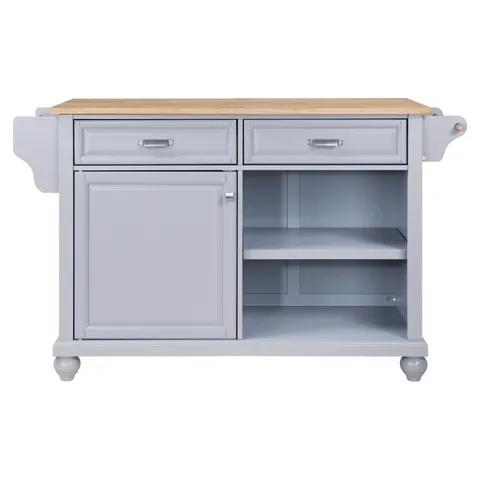 Gray Wood Base with Wood Top Rolling Kitchen Island