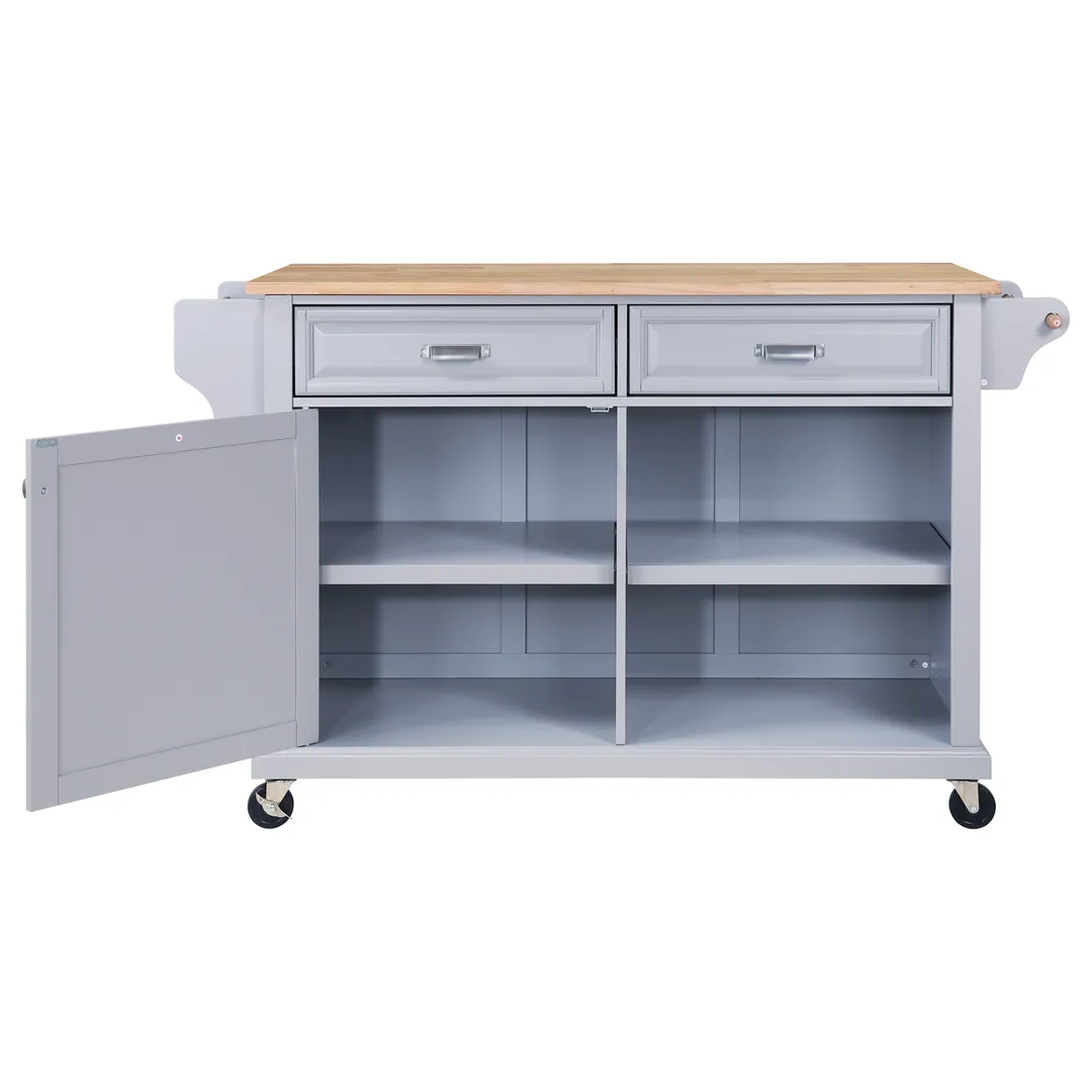 CESICIA Gray Wood Base with Wood Top Rolling Kitchen Island (32-in x 57.63-in x 36-in), photo 2 of 9