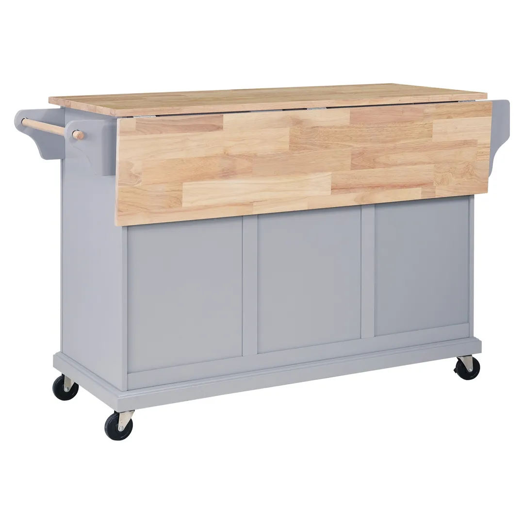 CESICIA Gray Wood Base with Wood Top Rolling Kitchen Island (32-in x 57.63-in x 36-in), photo 8 of 9