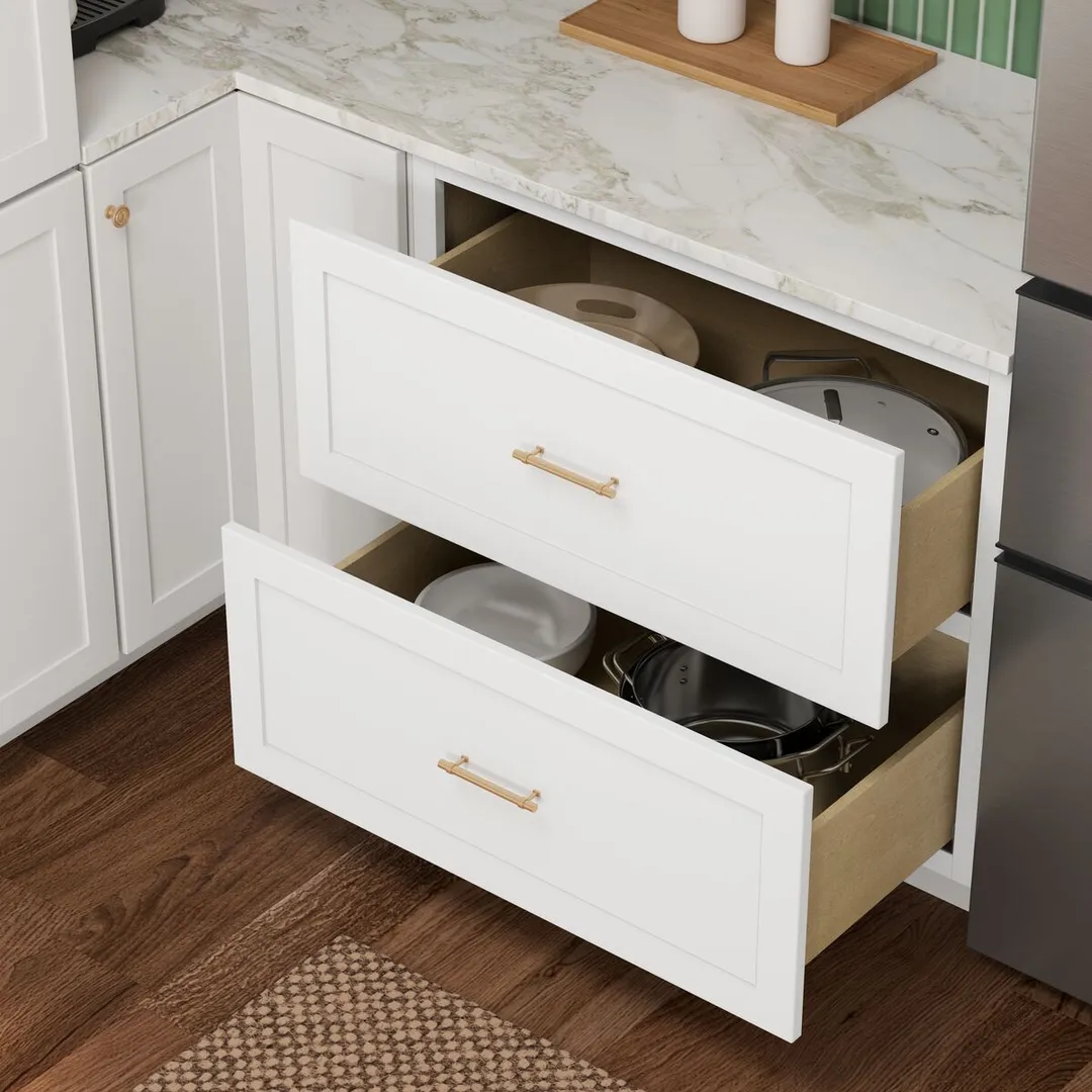 Whalen CLICK-IT Enfield 36-in W x 34.5-in H x 24-in D Classic White Birch 2-Drawer Base Ready To Assemble Plywood Cabinet (Raised Panel Style), photo 7 of 13