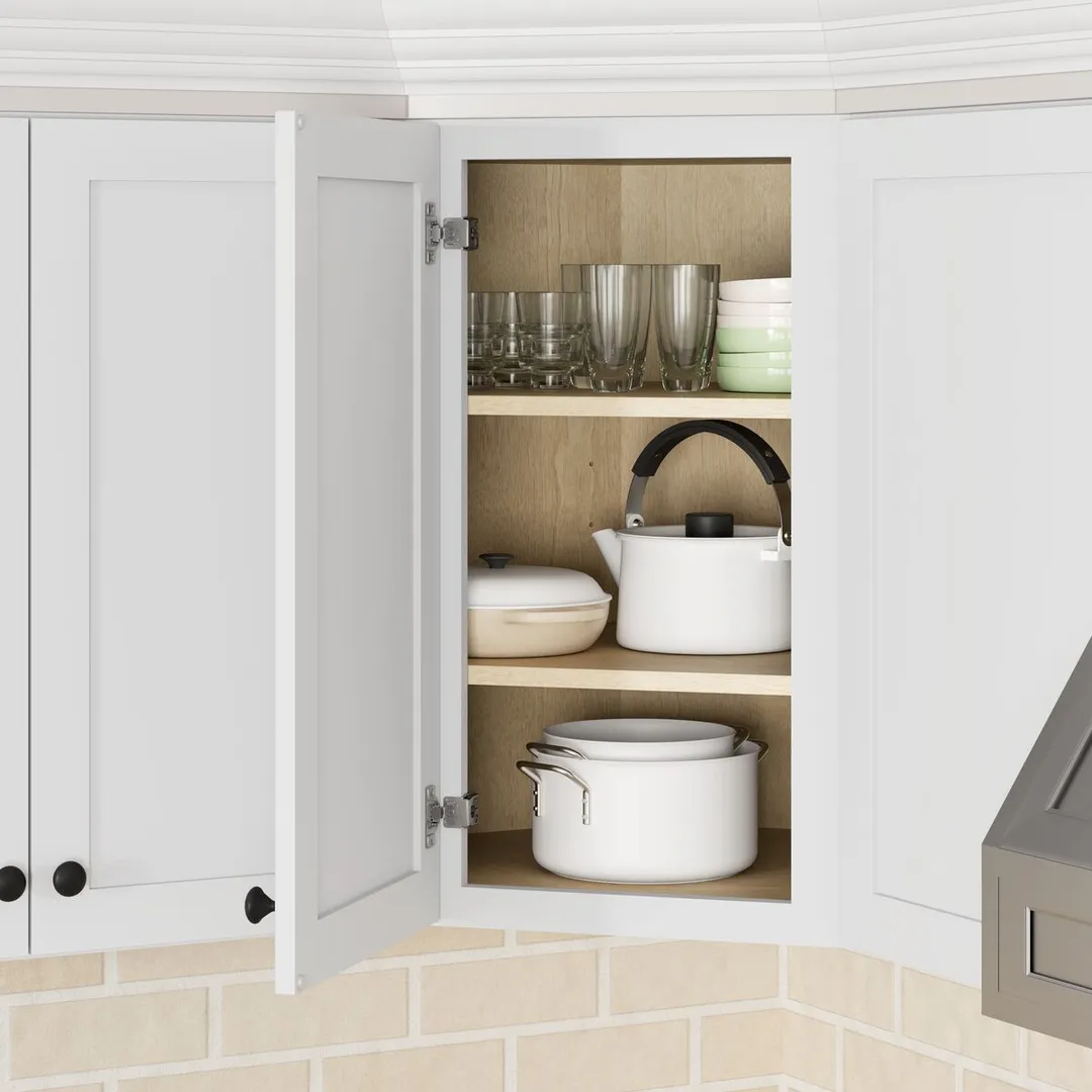 Whalen CLICK-IT Enfield 24-in W x 30-in H x 24-in D Classic White Birch Diagonal Corner Wall Ready To Assemble Plywood Cabinet (Raised Panel Shaker Style), photo 7 of 12