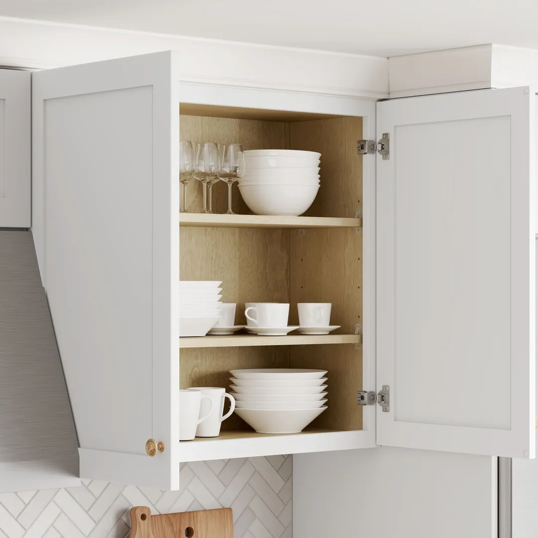 Whalen CLICK-IT Enfield 36-in W x 30-in H x 12-in D Classic White Birch Wall Ready To Assemble Plywood Cabinet (Raised Panel Shaker Door Style), photo 7 of 13
